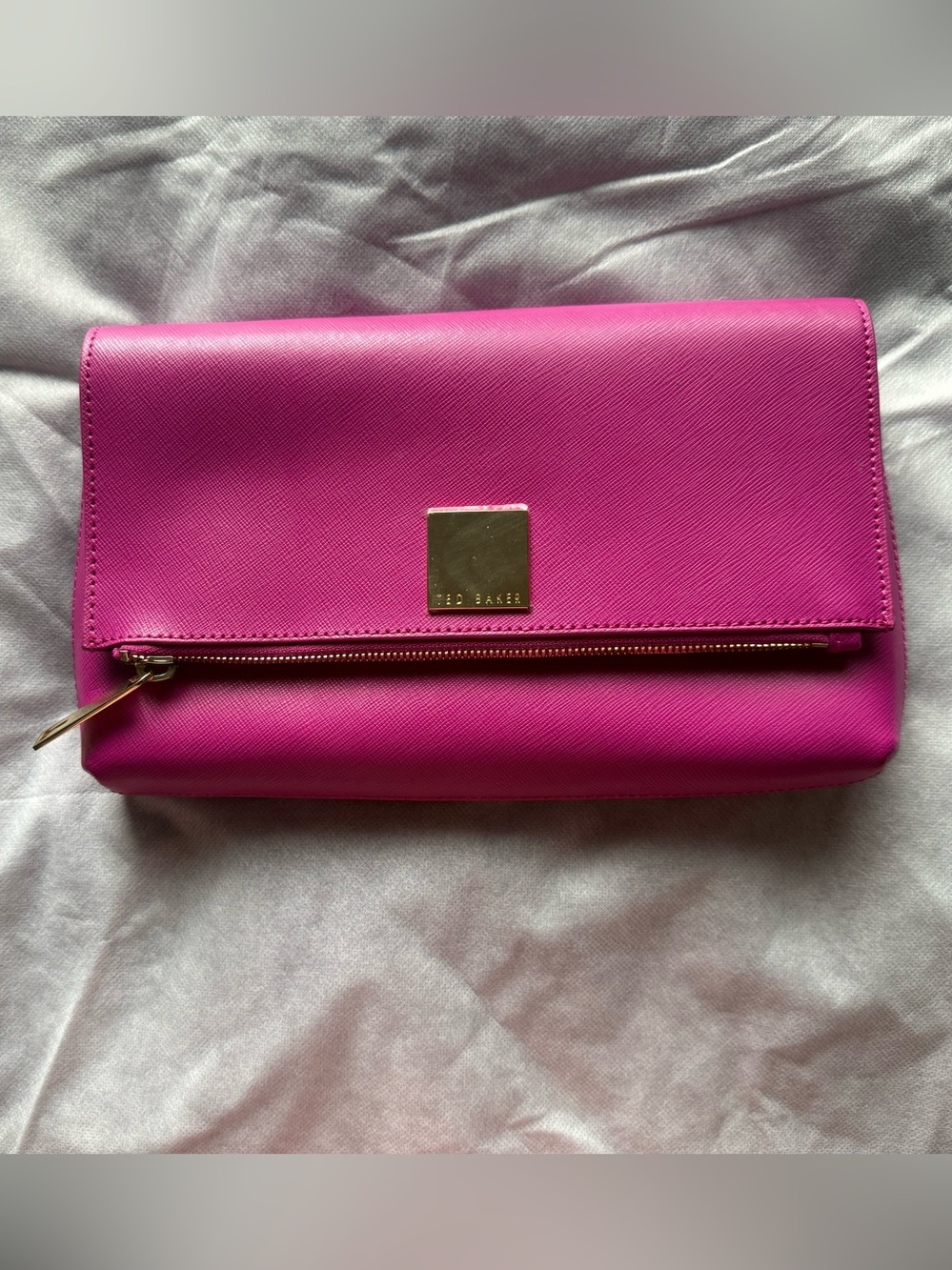 Ted Baker Britany Hot Pink Fuchsia Crosshatch Leather Crossbody Clutch